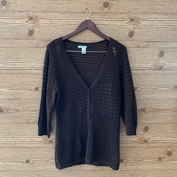 DKNY CROCHET KNIT CARDIGAN BROWN AIZE LARGE